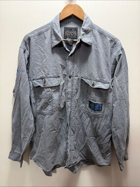 Vintage 90s Bugle Boy Men's Washed Gray Polo Long Sleeves 29x23 SizeM